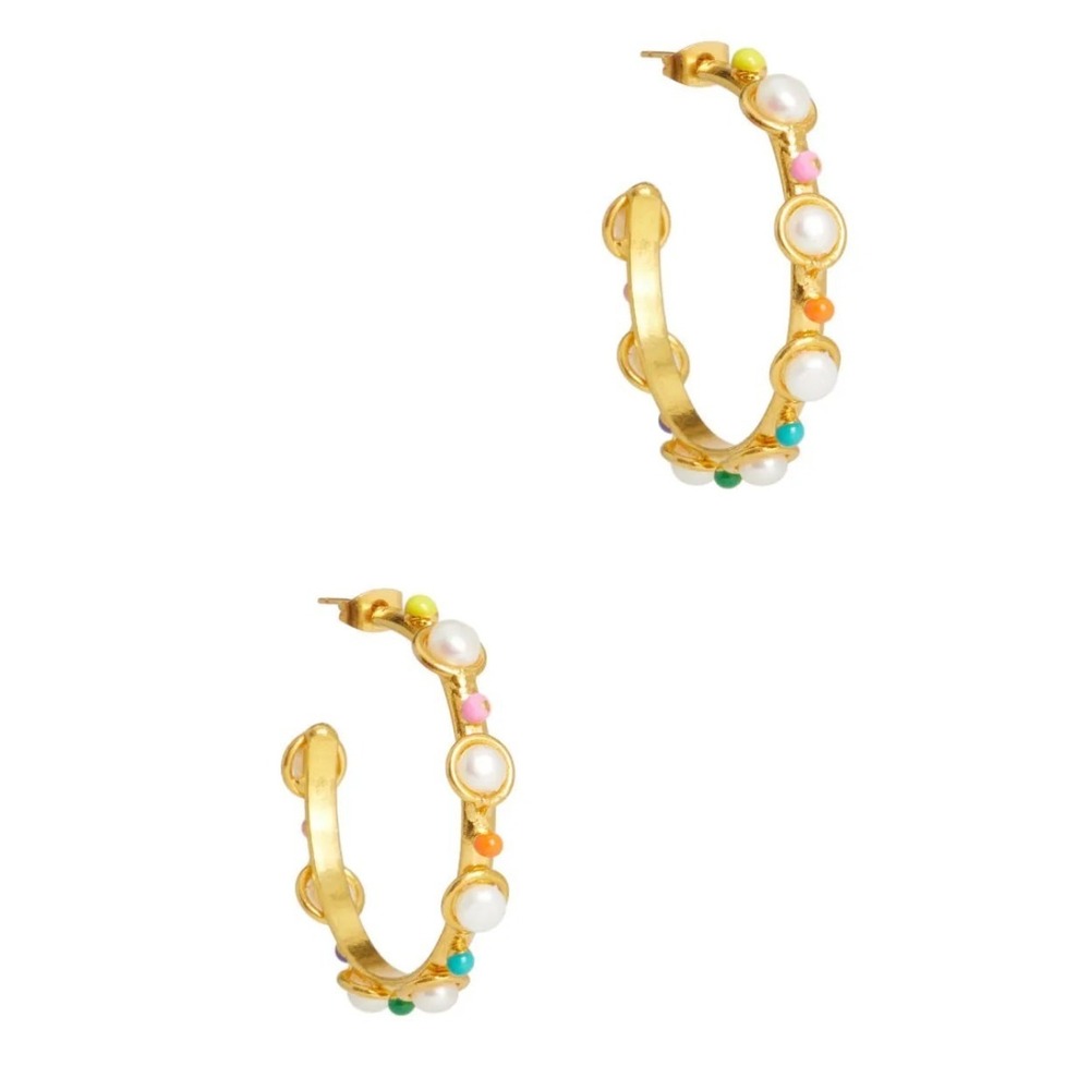 Sylvia Toledano Petite Candy Pearl Hoop Earrings Multicolor 22K Gold Plated - Picture 2 of 6